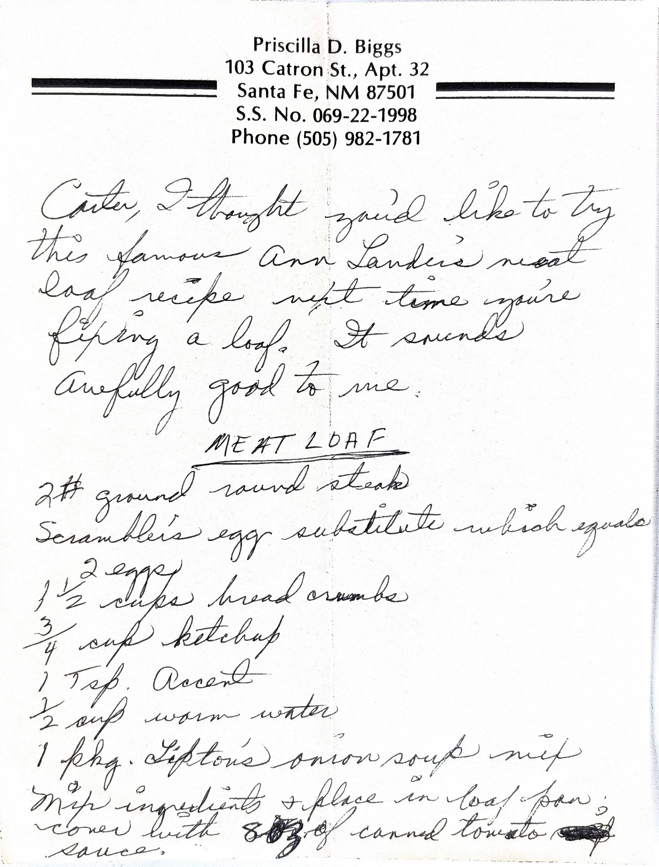 Original Handwritten Card